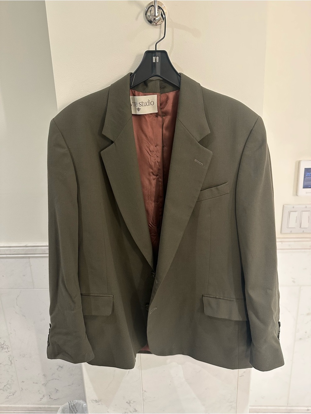 Oversized Button Back Olive Blazer with Rust Lining